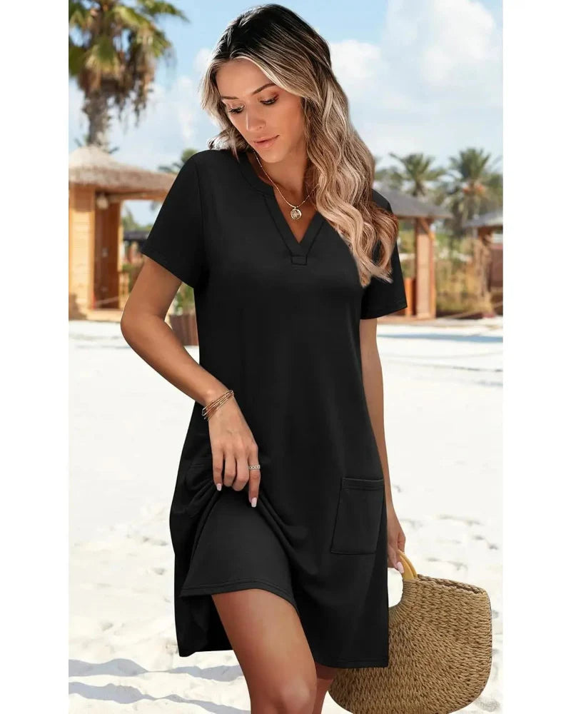 Summer Women’s V-Neck Casual Short Sleeve Dress