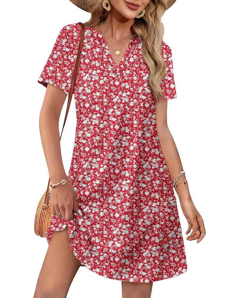 Summer Women’s V-Neck Casual Short Sleeve Dress