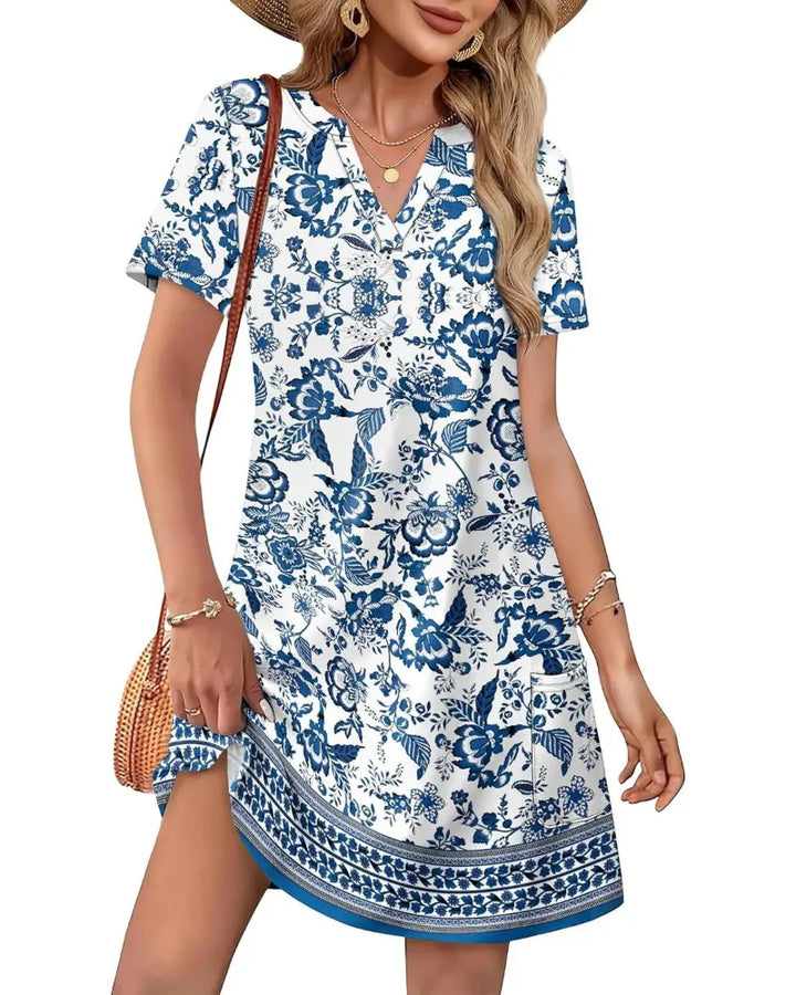Summer Women’s V-Neck Casual Short Sleeve Dress