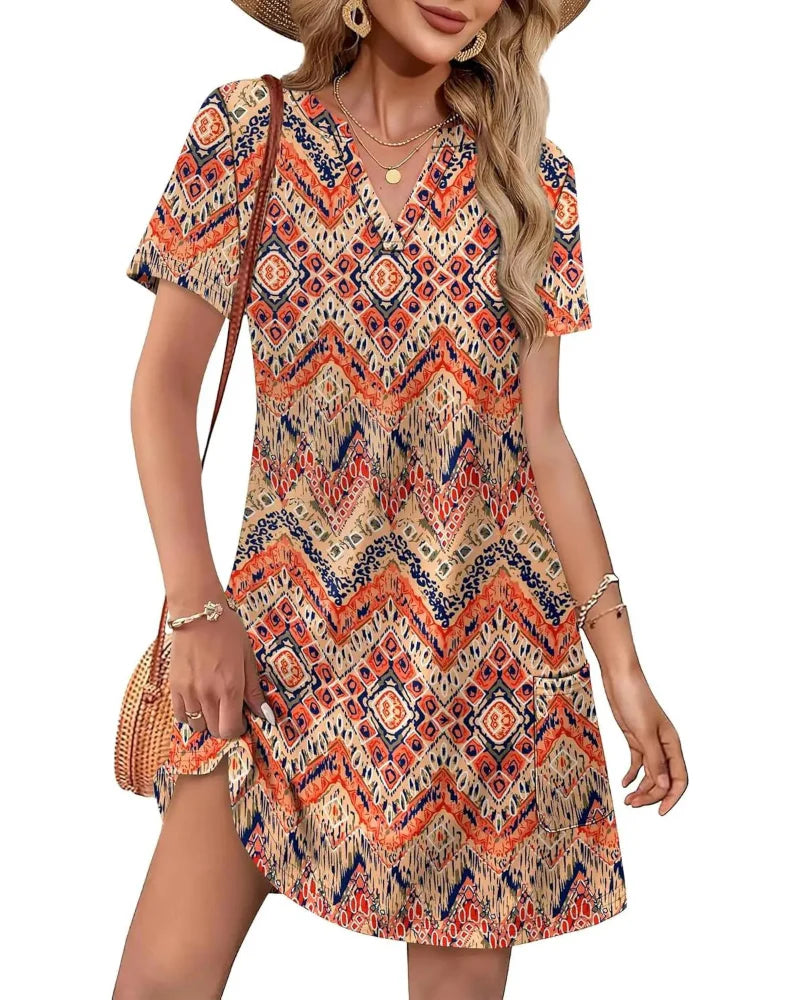 Summer Women’s V-Neck Casual Short Sleeve Dress