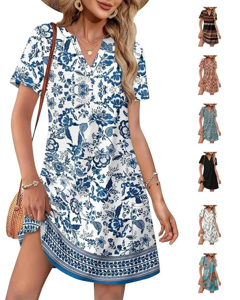 Summer Women’s V-Neck Casual Short Sleeve Dress